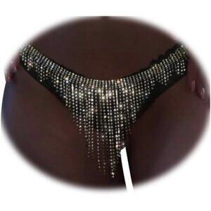 Women White Sexy Rhinstone Underwear Thong Panties Crystal Body Chain Jewelry